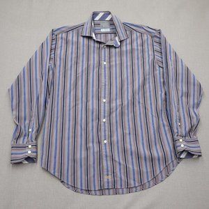 THOMAS DEAN Men's Size XL Striped Multicolor Gray Flip Cuffs Button Down Shirt